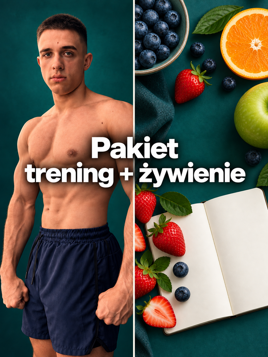 Igor Bartos oraz owoce i notes — pakiet trening i żywienie